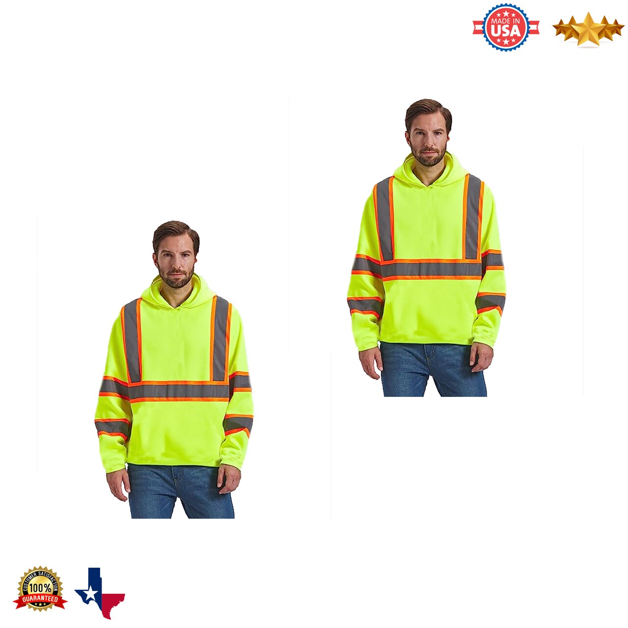 RADYAN® High Visibility Long Sleeve Safety Hoodie with Reflective Strips and Hood for Construction Work